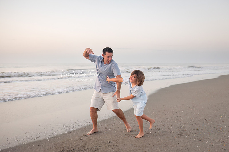 sunrise photos at the beach with dad and son